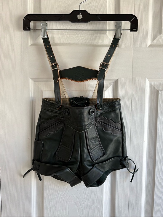 Unbranded Other - VNTG German Bavarian Lederhosen Shorts Green Leather Child 2 Suspend Octoberfest